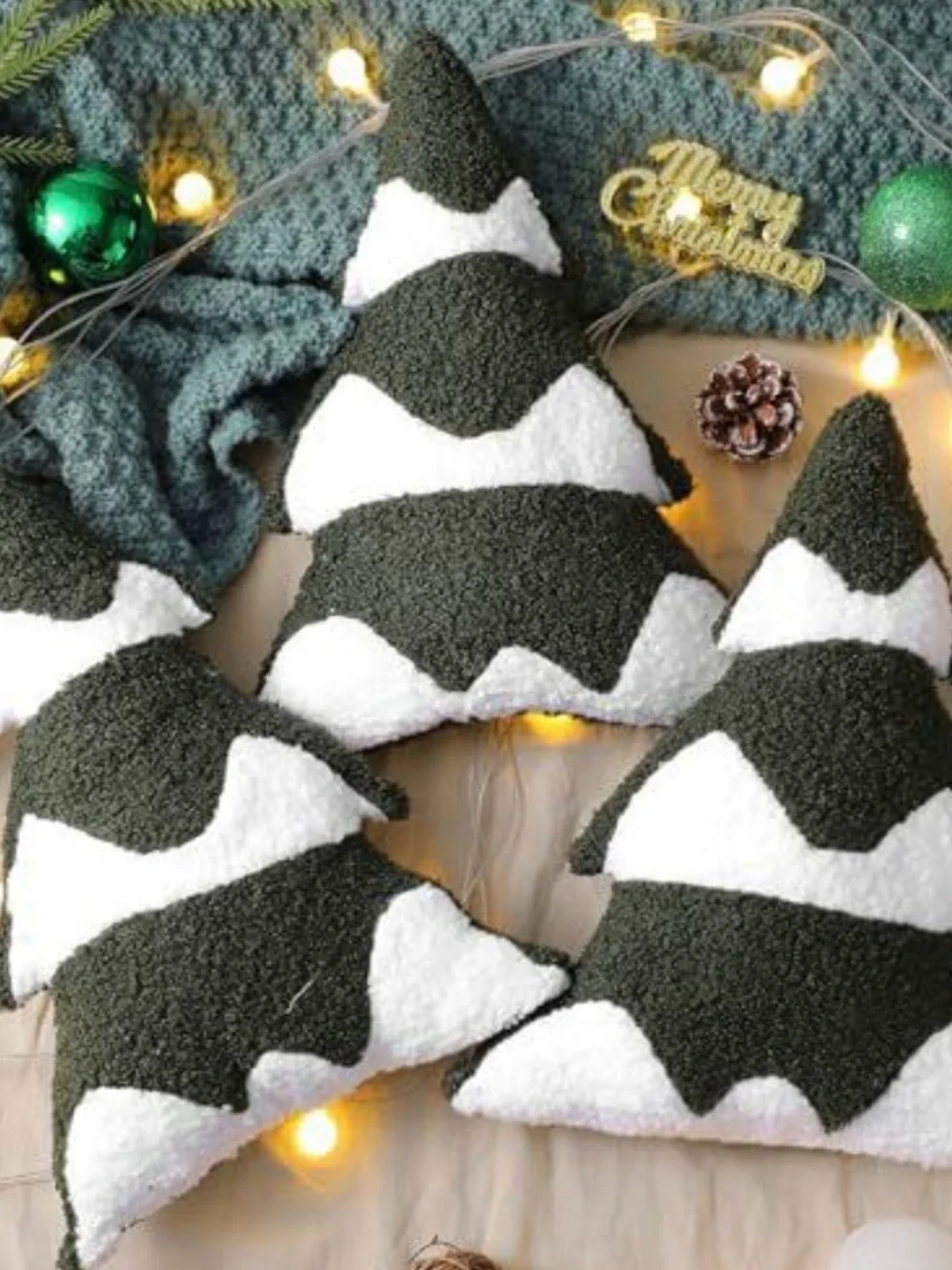 Plush Green and White Holiday Tree Throw Pillow - Brand